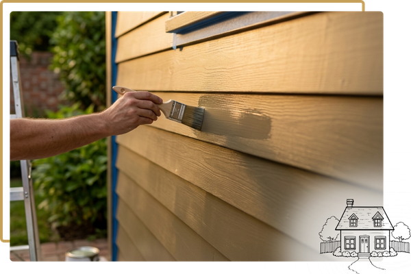 Detailed shot of freshly painted horizontal exterior wooden siding with a clean satin finish