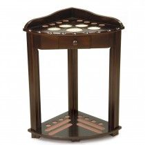 IMPERIAL DELUXE CORNER CUE RACK WITH DRAWER, ANTIQUE WALNUT