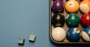 billiard balls and cue tip chalk