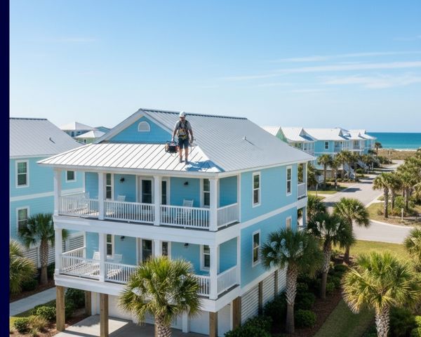 Roofer standing on a coastal home's roof