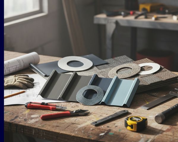 Roofing product samples on a workbench