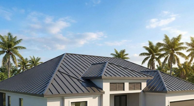 Modern Florida home featuring a dark grey hidden fastener metal roof