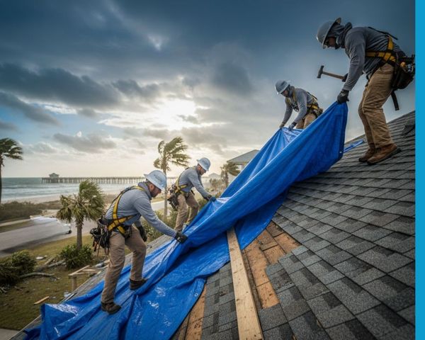 tarping roof after storm 