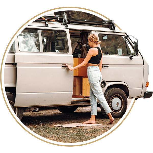 Woman and camper van