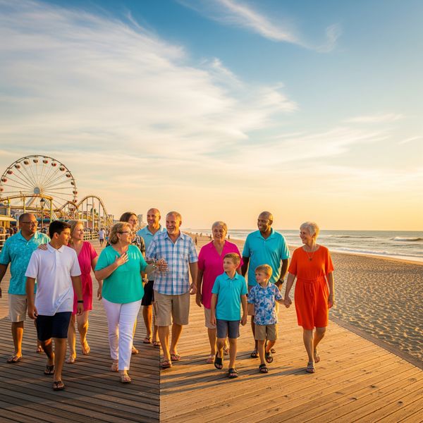 A lively group of people enjoying the Ocean City boardwalk, representing the broad network of potential buyers Karsons Keys can reach.