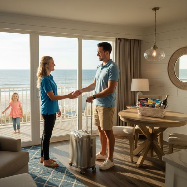 property manager greeting guest when they come in