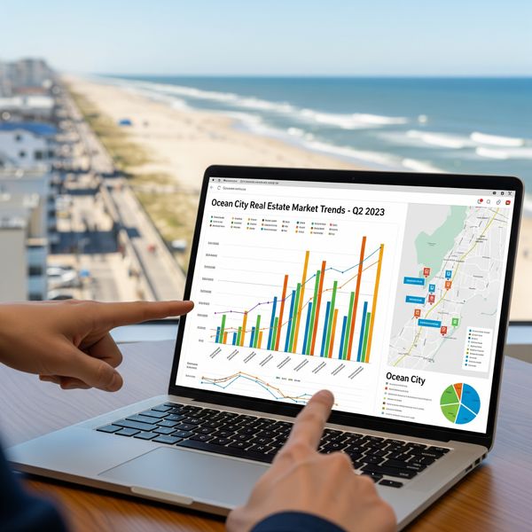 A detailed graph on a computer screen showing Ocean City's real estate market data, representing expert local insights