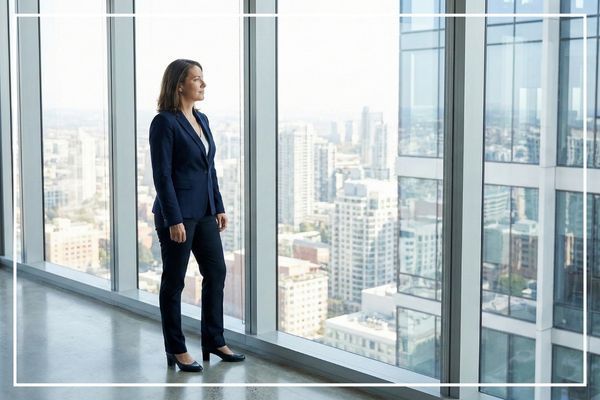 businesswoman looking out the window