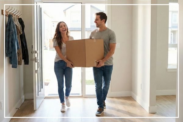 two people carrying a box