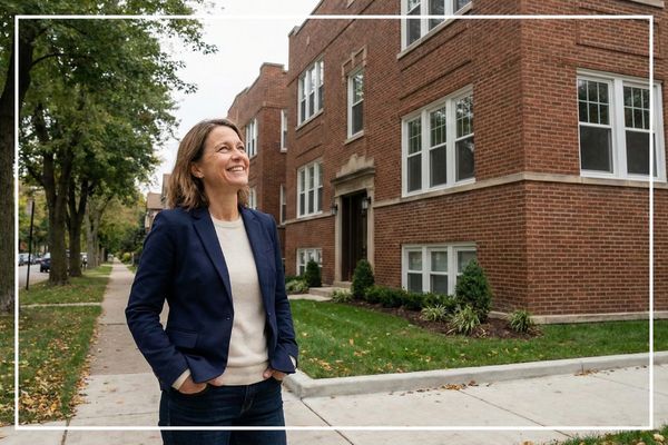 Person standing outside of a business