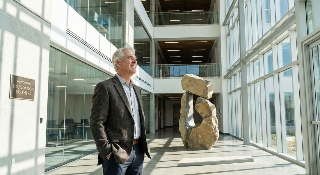 man in a suit in a lobby 