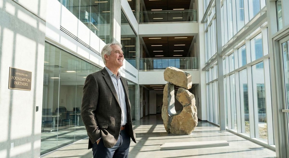 man in a suit in a lobby 