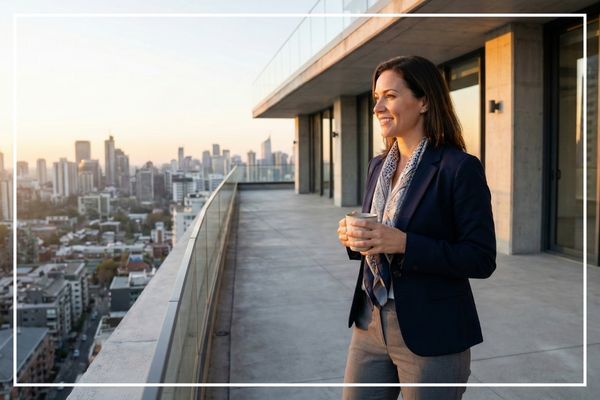 Businessperson standing on balcony