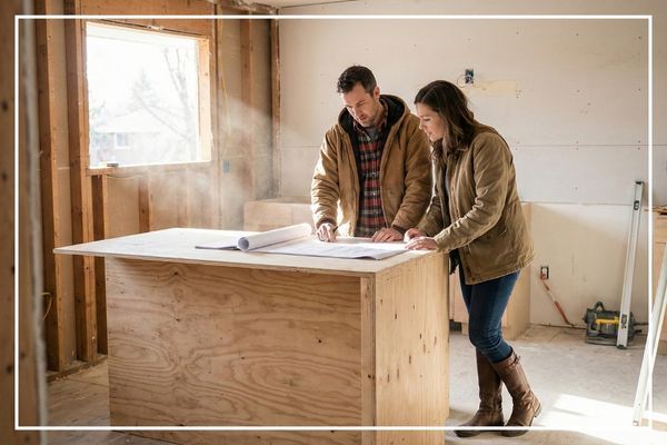 two people in an unfinished room