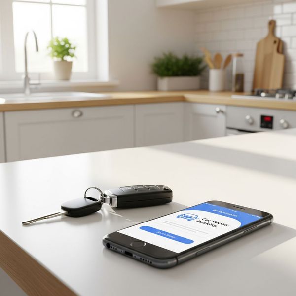 Car keys and a smartphone on a counter, representing the convenience of scheduling residential mobile repairs