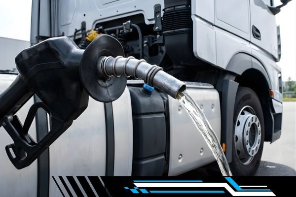 a fuel nozzle dispensing clear on-road diesel into a semi-truck's tank