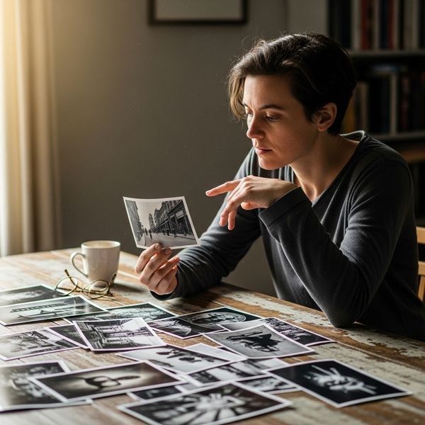 person looking at photographs