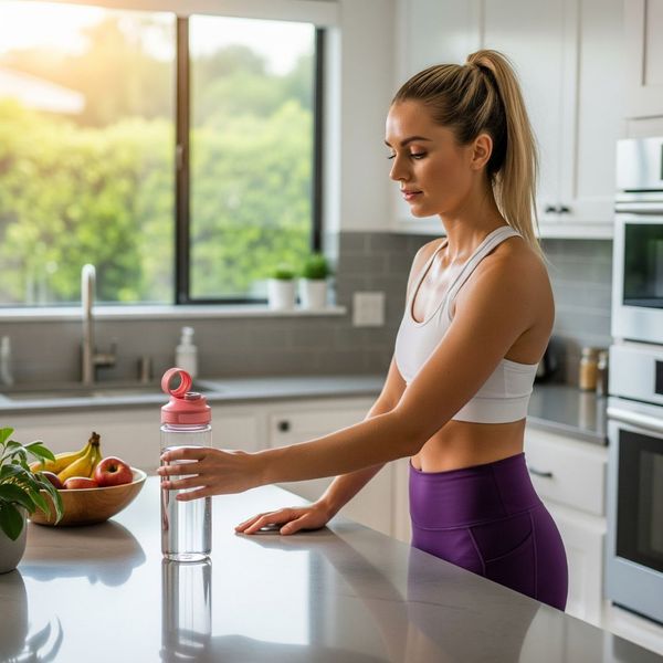 woman getting her water ready for working out