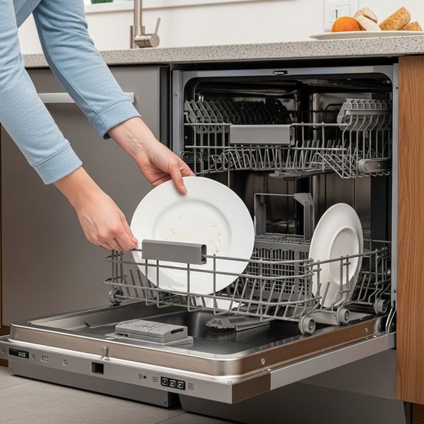 Loading a plate into a dishwasher