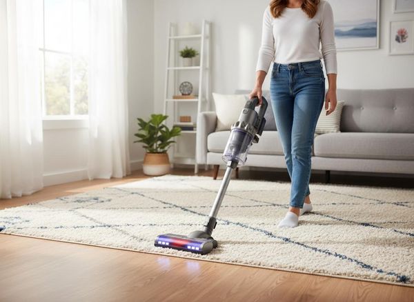 using a vacuum on a rug