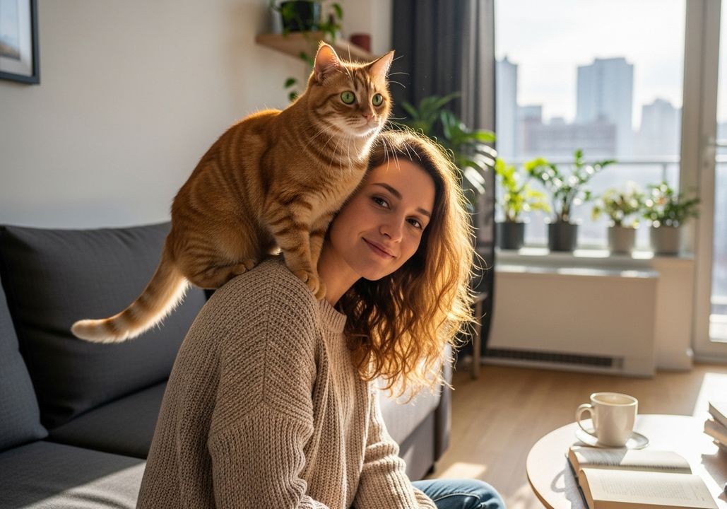 cat and owner in an apartment cat and owner in an apartment