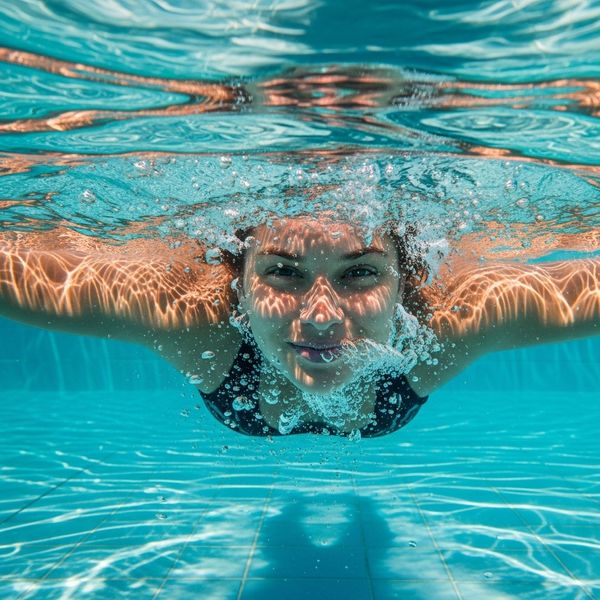 close up of a person swimming leisurely in a pool