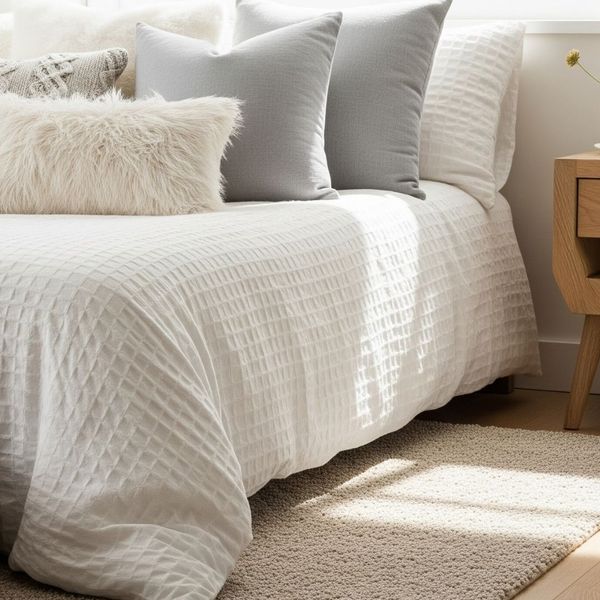 bed with pillows 