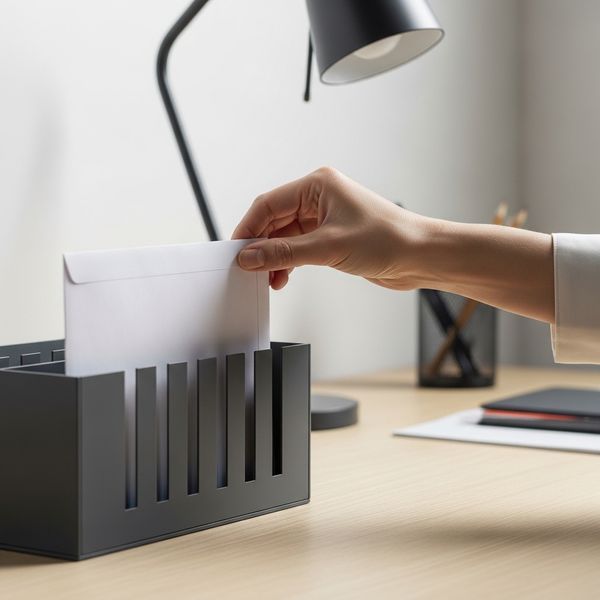 Hand placing mail into an organizer to demonstrate the one-touch rule