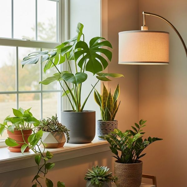 plants by a lamp