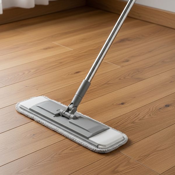 a modern microfiber dust mop on wood laminate flooring