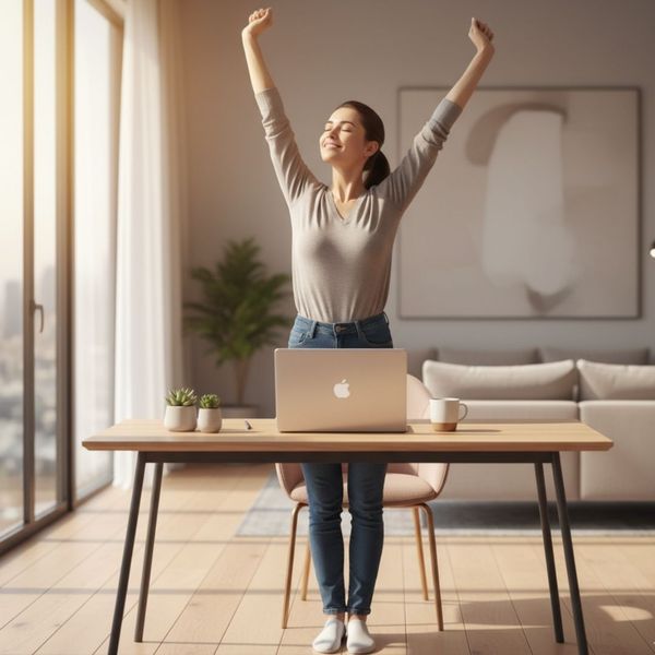 woman stretching after completing a workday