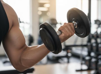 close-up of an arm lifting a weight