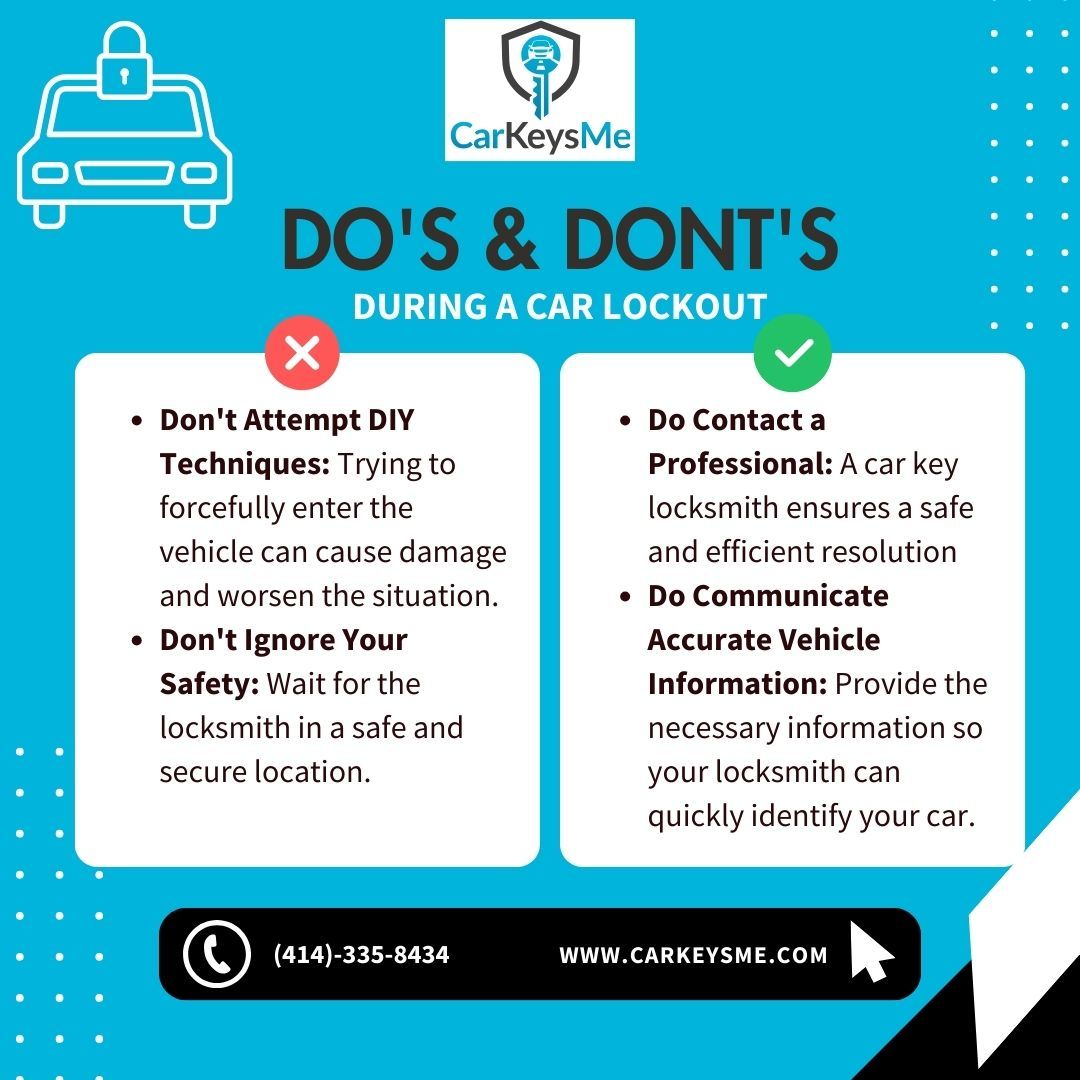 Infographic reading "Do's and Don'ts during a car lockout"