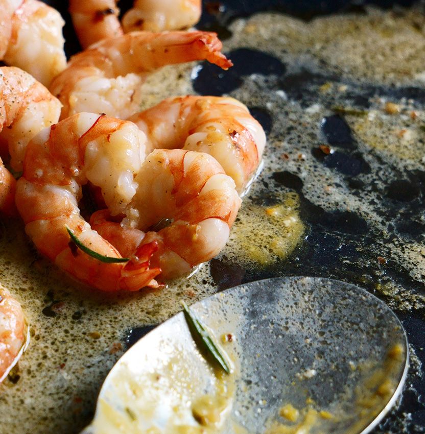 Shrimp sautéing in butter