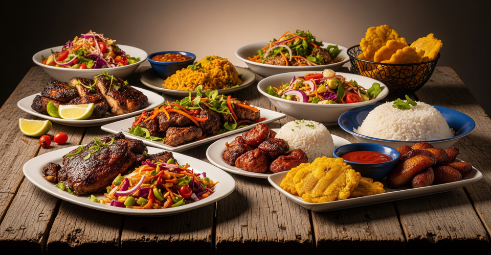 Carribean food on a table