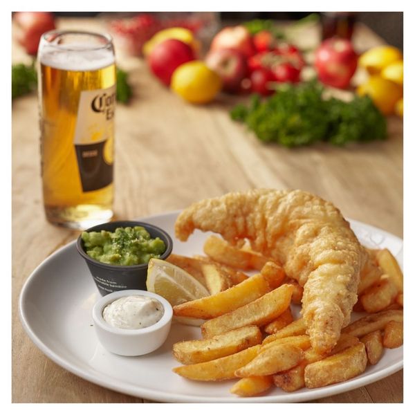 fish and chips with pale beer