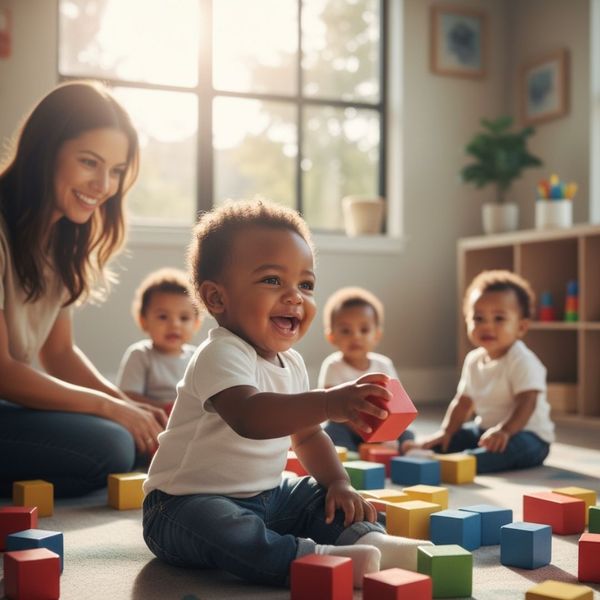 infants sitting on floor with toys at daycare