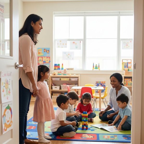 woman observing classroom with her daughter