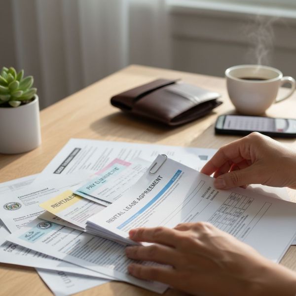 documents on a table with a cup of coffee 