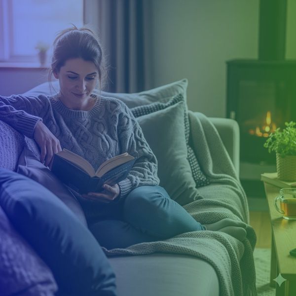 Parent reading a book at home