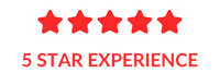5 red stars with text '5 star experience' underneath