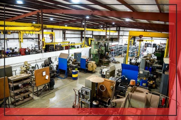 interior of JAB Service shop with a range of oilfield products and pipes