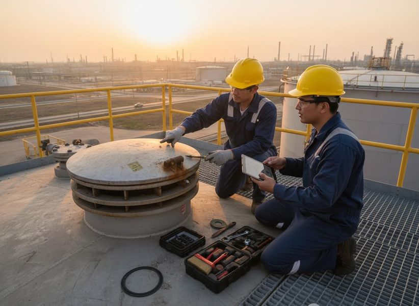Engineers performing maintenance at industrial plant