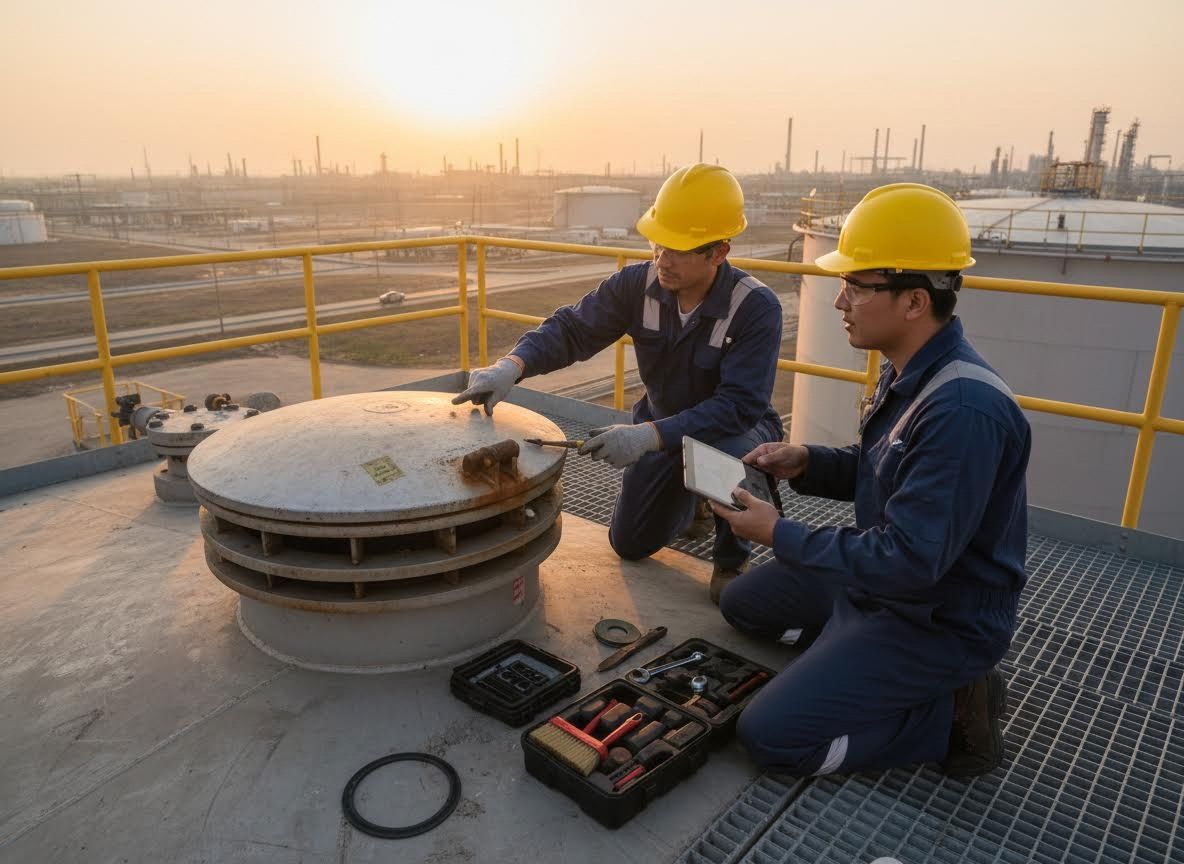 Engineers performing maintenance at industrial plant