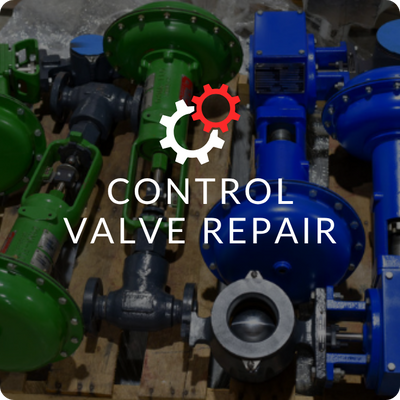 image of valves with an icon of 2 gears with the text "control valve repair" overlayed