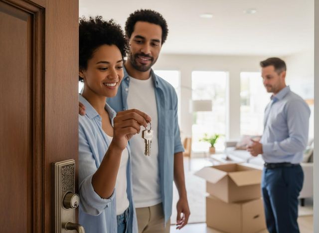 Happy Couple Receiving New House Keys