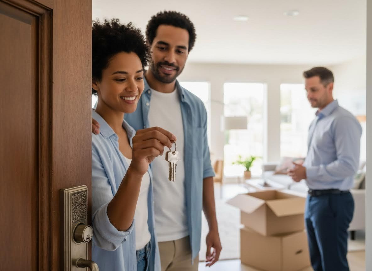 Happy Couple Receiving New House Keys