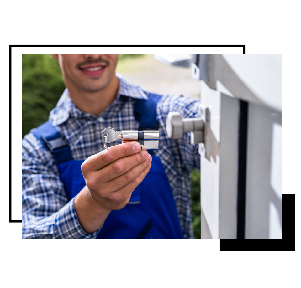 Locksmith unlocking a door 