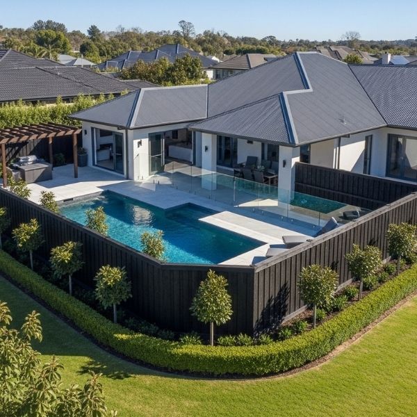 a home where the pool fence is seamlessly integrated into the property's main fencing