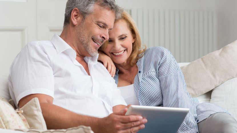 Couple looking at tablet
